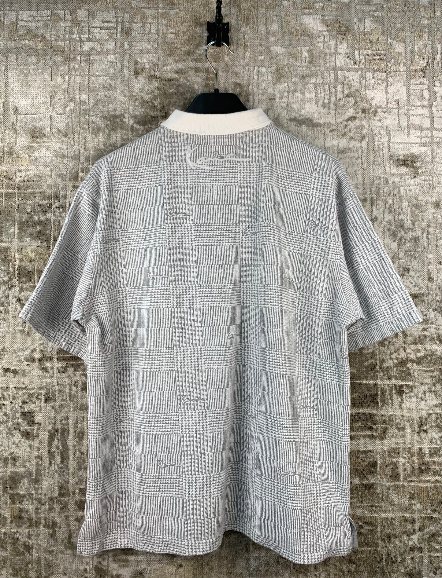 Mens Karl Kani Gray Check Pattern Polo Shirt