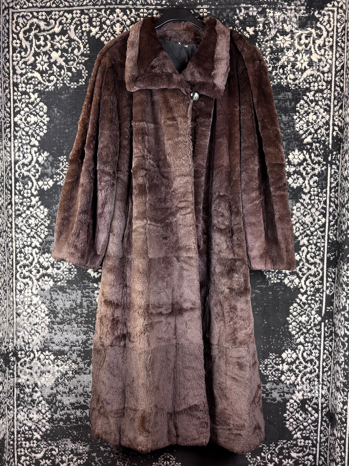 Women's Vintage Dark Brown Long Genuine Sheared Mink Fur Coat