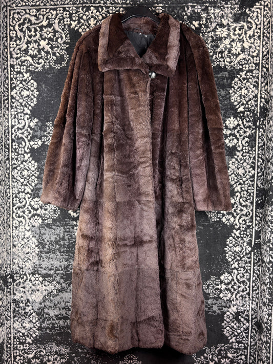 Women's Vintage Dark Brown Long Genuine Sheared Mink Fur Coat