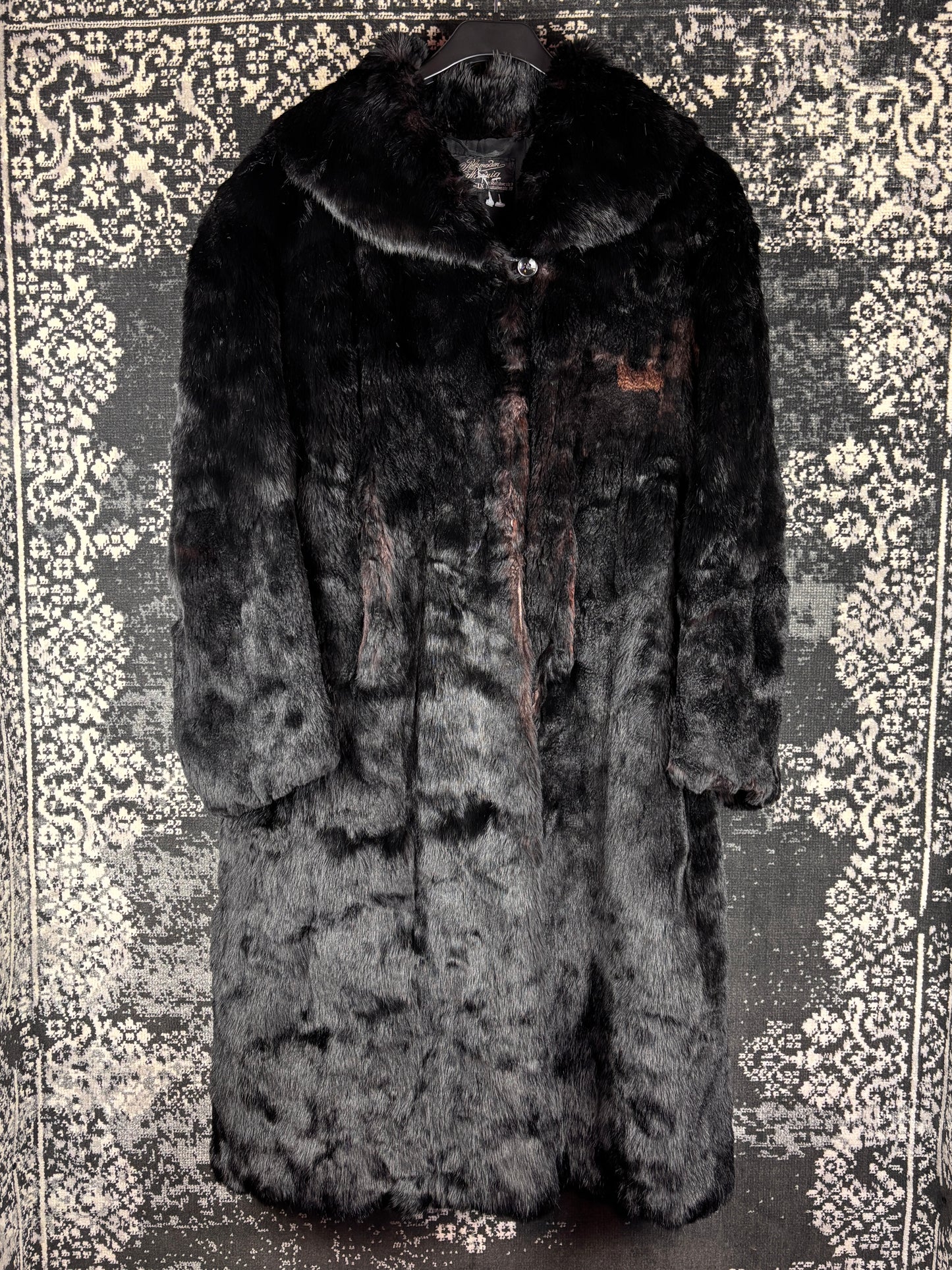 Women's Vintage Black Genuine Black Fox Fur Long Coat
