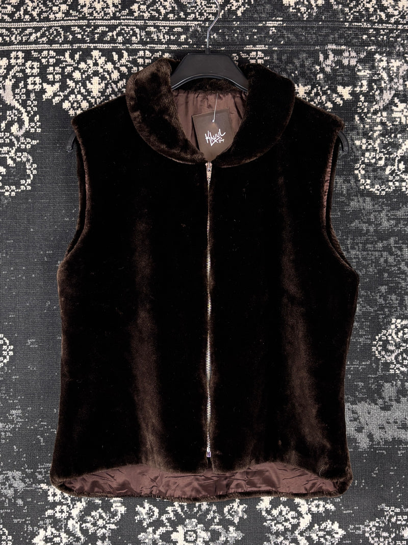 Women's Y2K Vintage Dark Brown Soft Faux Fur Vest