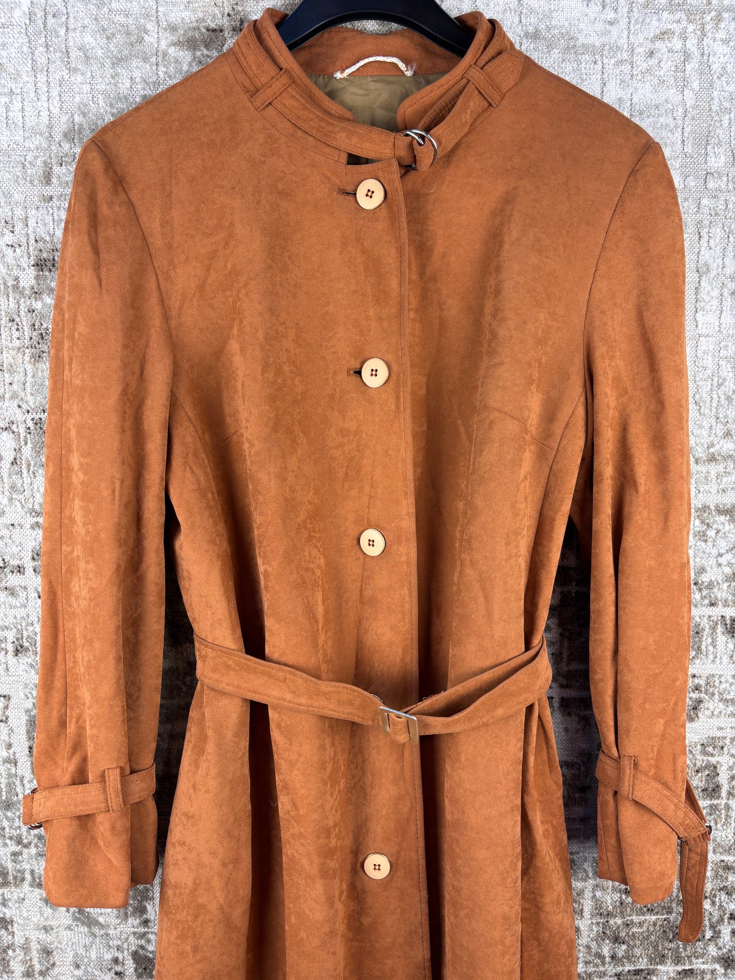 Women's Vintage Brown Long Belted Suede Coat