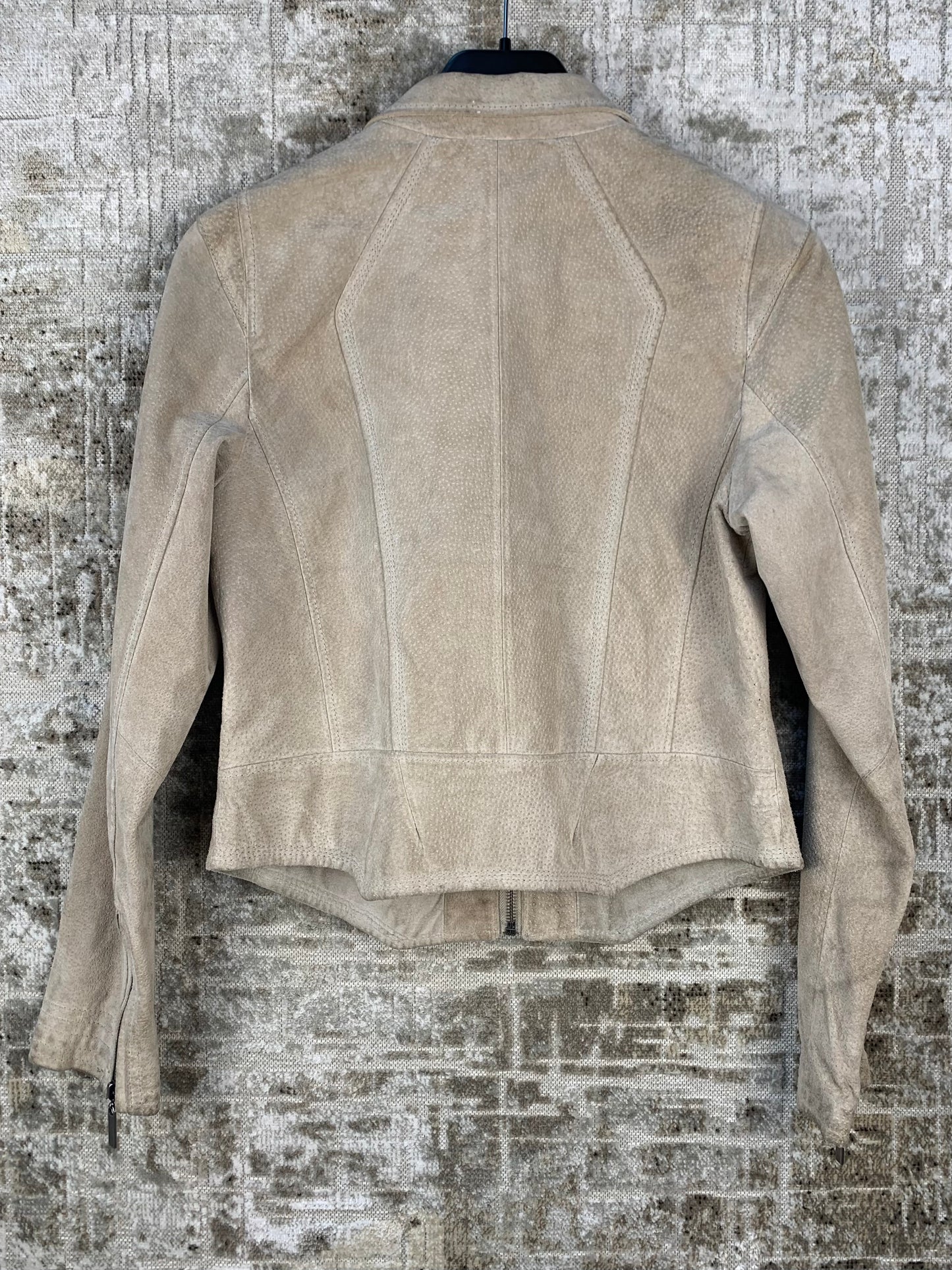 Womens Y2K Vintage Beige Suede Leather Jacket