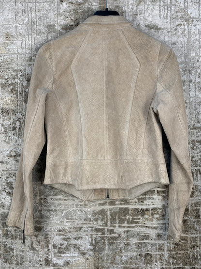 Womens Y2K Vintage Beige Suede Leather Jacket