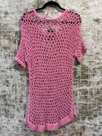 Y2K Pink Open-Knit Mesh Top