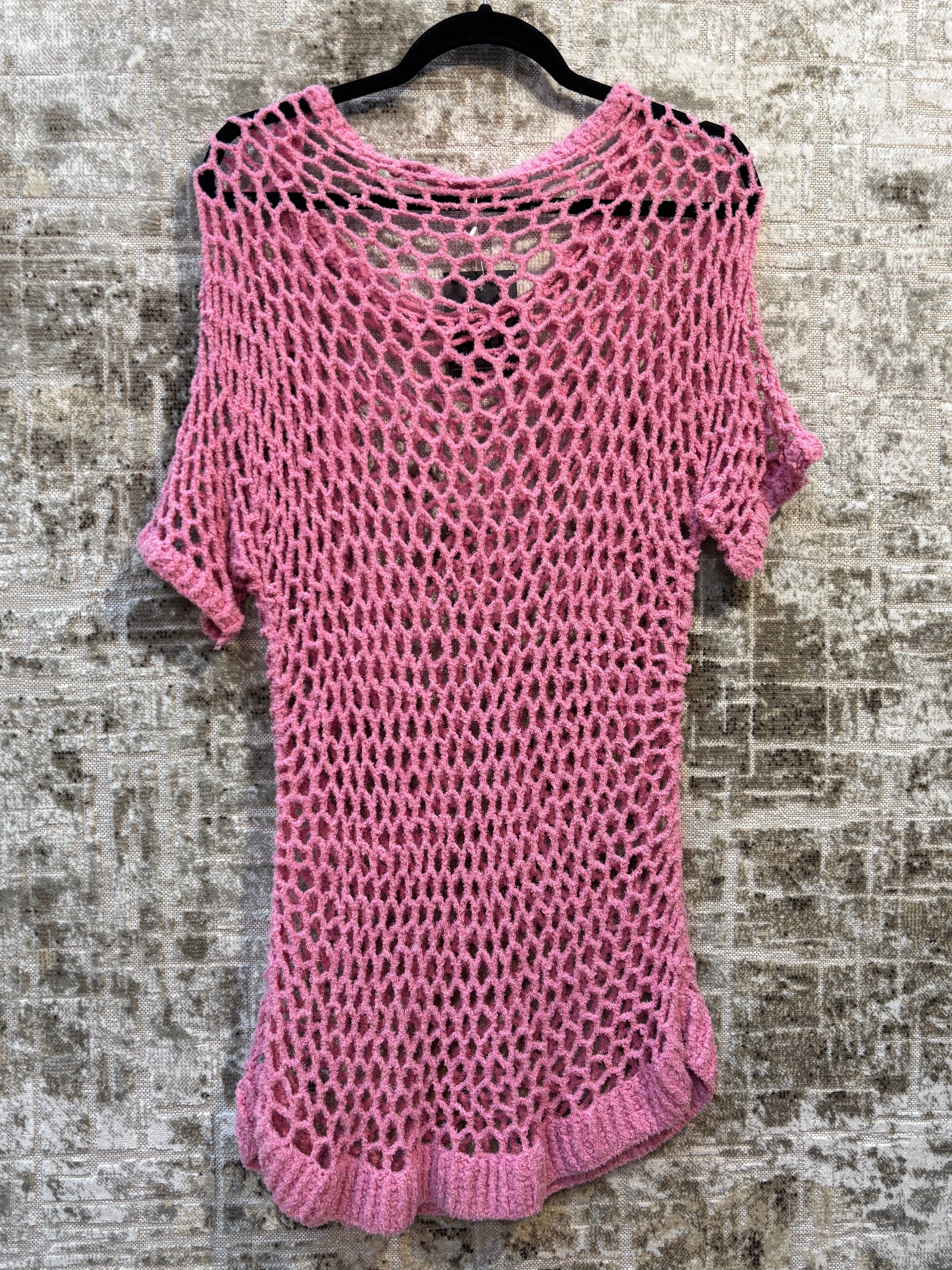 Y2K Pink Open-Knit Mesh Top