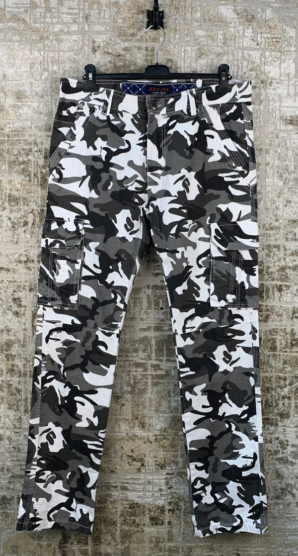 ZLCITA Mens Black Grey White Camouflage Cargo Pants
