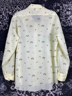 Womens Vintage 70s Butter Yellow Mushroom Print Longsleeve Shirt