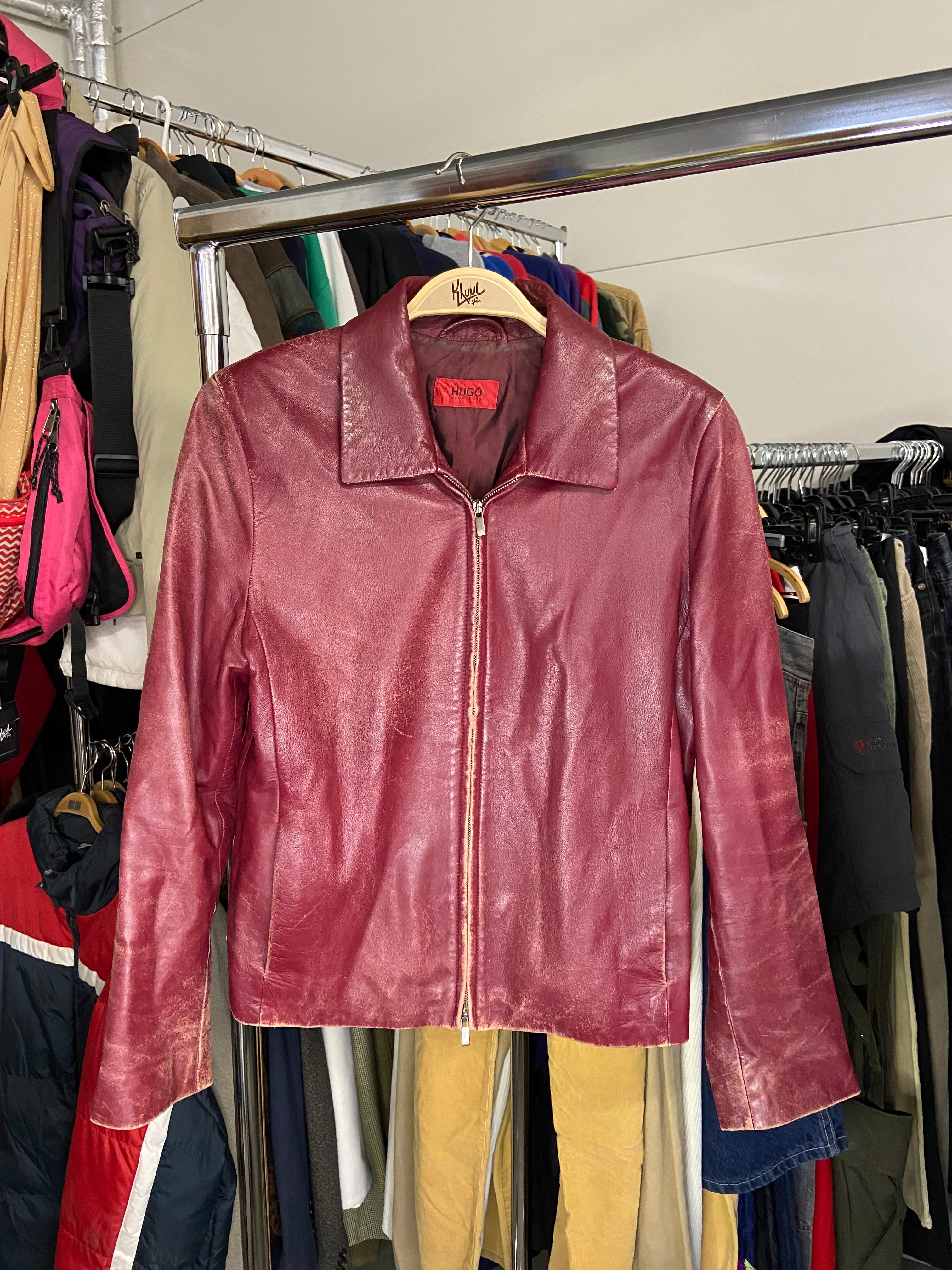 Vintage Hugo Boss Leather Jacket Red Womens