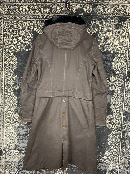 Y2K Style Brown Long Utility Coat for Women with Faux Fur Hood