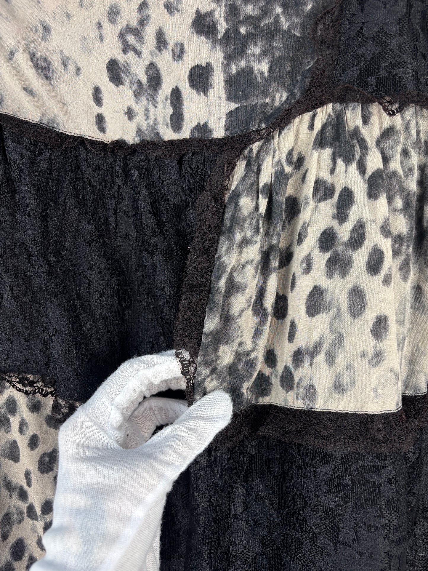 Womens Y2K Black Grey Leopard Print Lace Midi Skirt