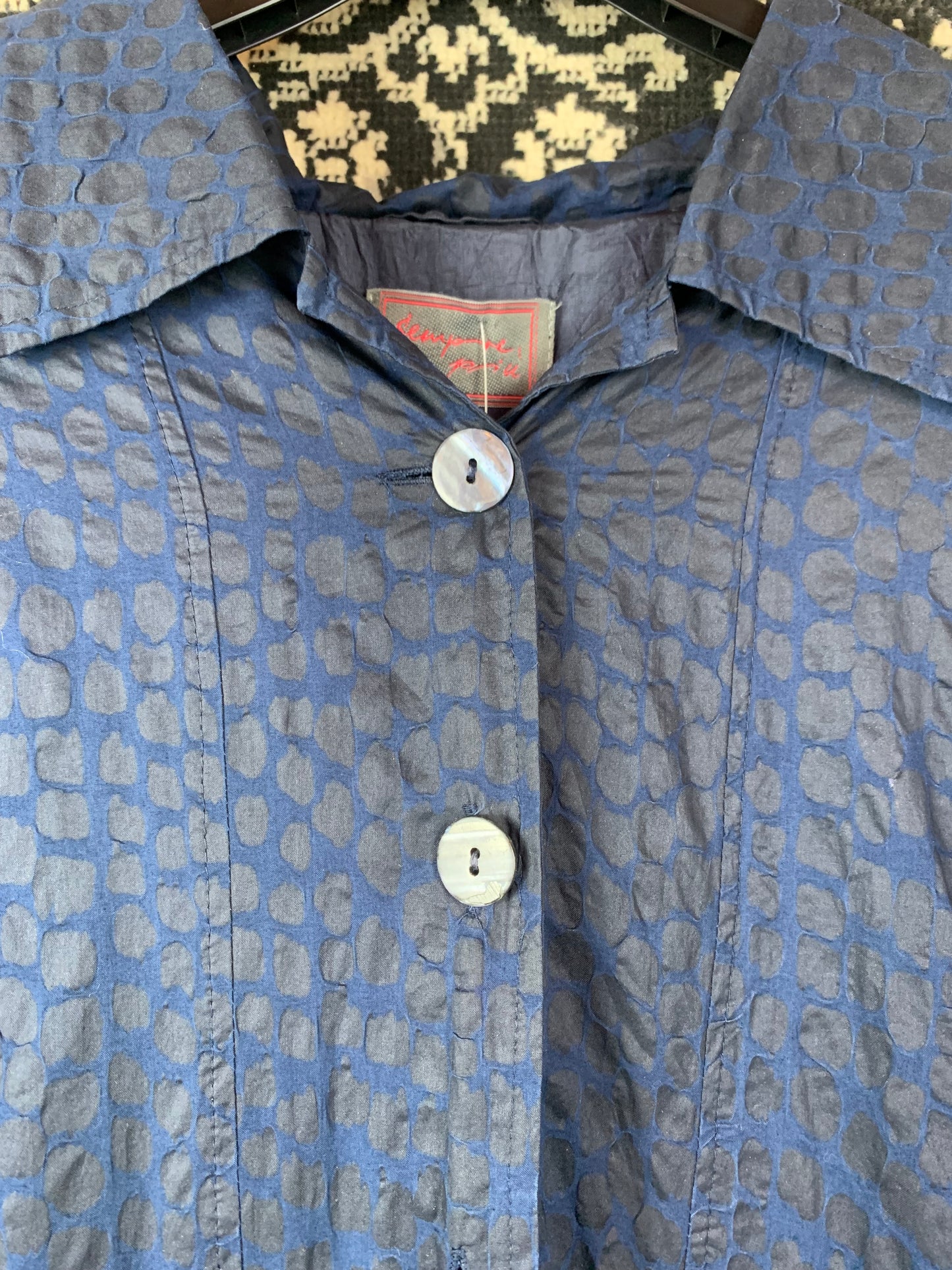 Women's Vintage Textured Blue Button-Up Coat