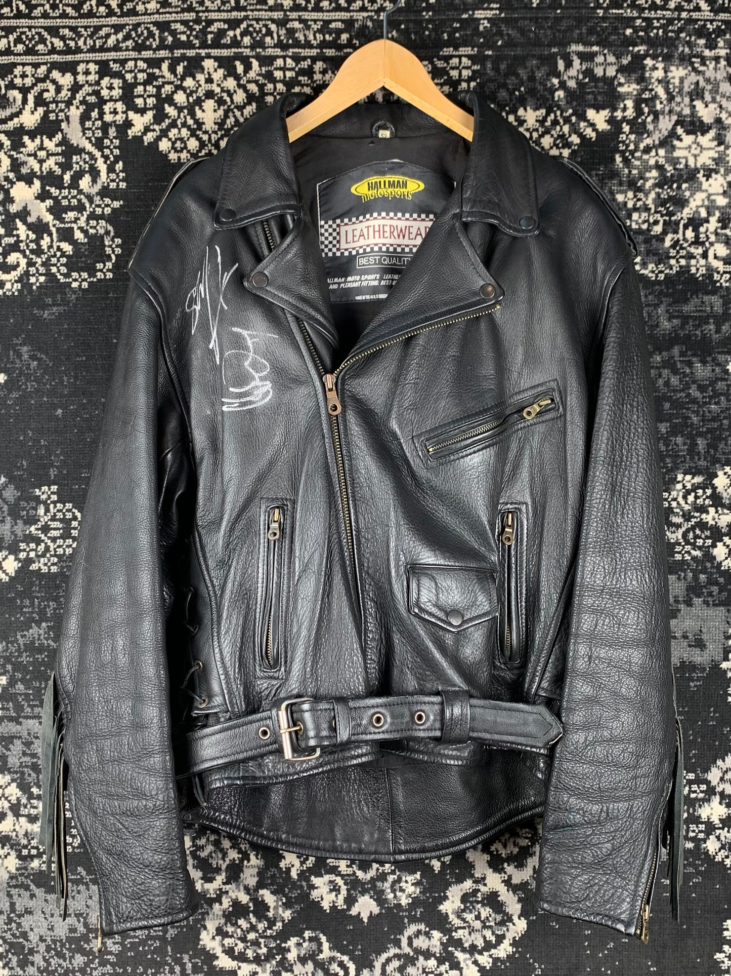 Men's Vintage Hallman Leather Biker Jacket Autographed by Udo & Stefan Kaufmann of Accept