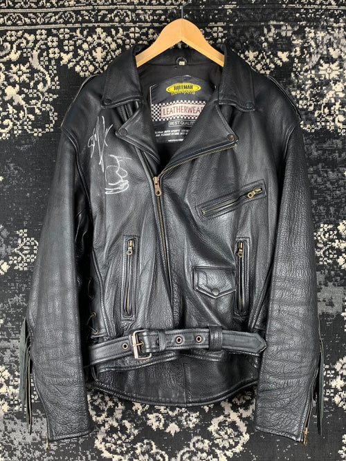 Men's Vintage Hallman Leather Biker Jacket Autographed by Udo & Stefan Kaufmann of Accept