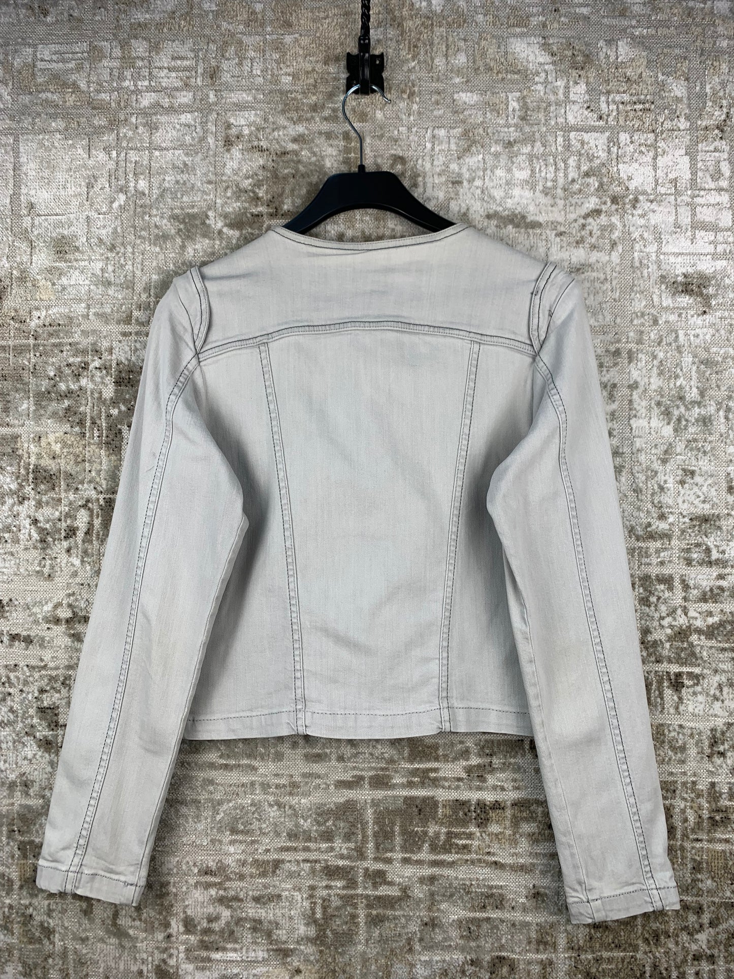 ELVIRA Womens Cropped Grey Zip-Up Jean Jacket