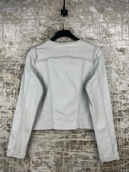 ELVIRA Womens Cropped Grey Zip-Up Jean Jacket
