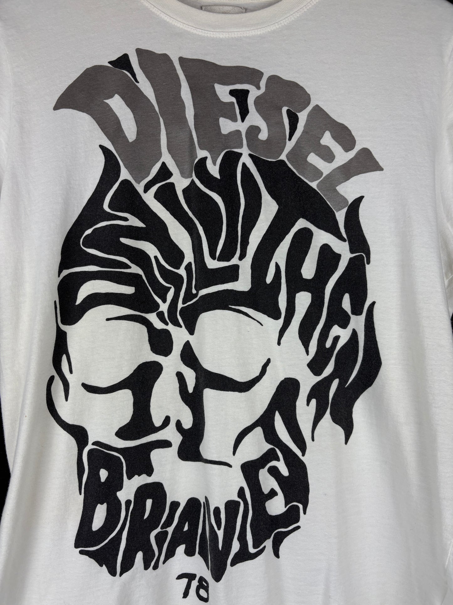 Diesel Graphic Skull Print White T-Shirt