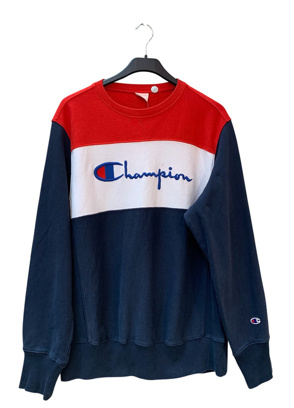 Men's Vintage Champion Red Blue and White Sweatshirt