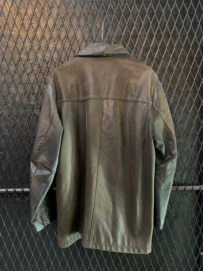 Vintage Men L Black Leather Coat By Next