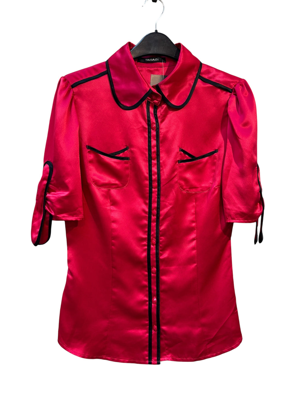 Tahari Satin Puff-Sleeve Blouse