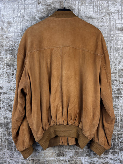 Mens Vintage Caramel Brown Suede Bomber Jacket