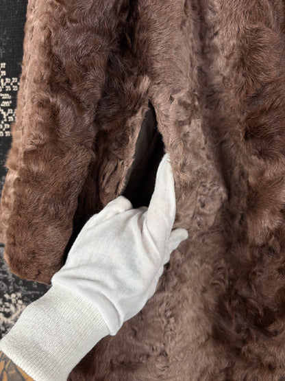Women's Vintage Brown Toned Genuine Goat Fur Coat
