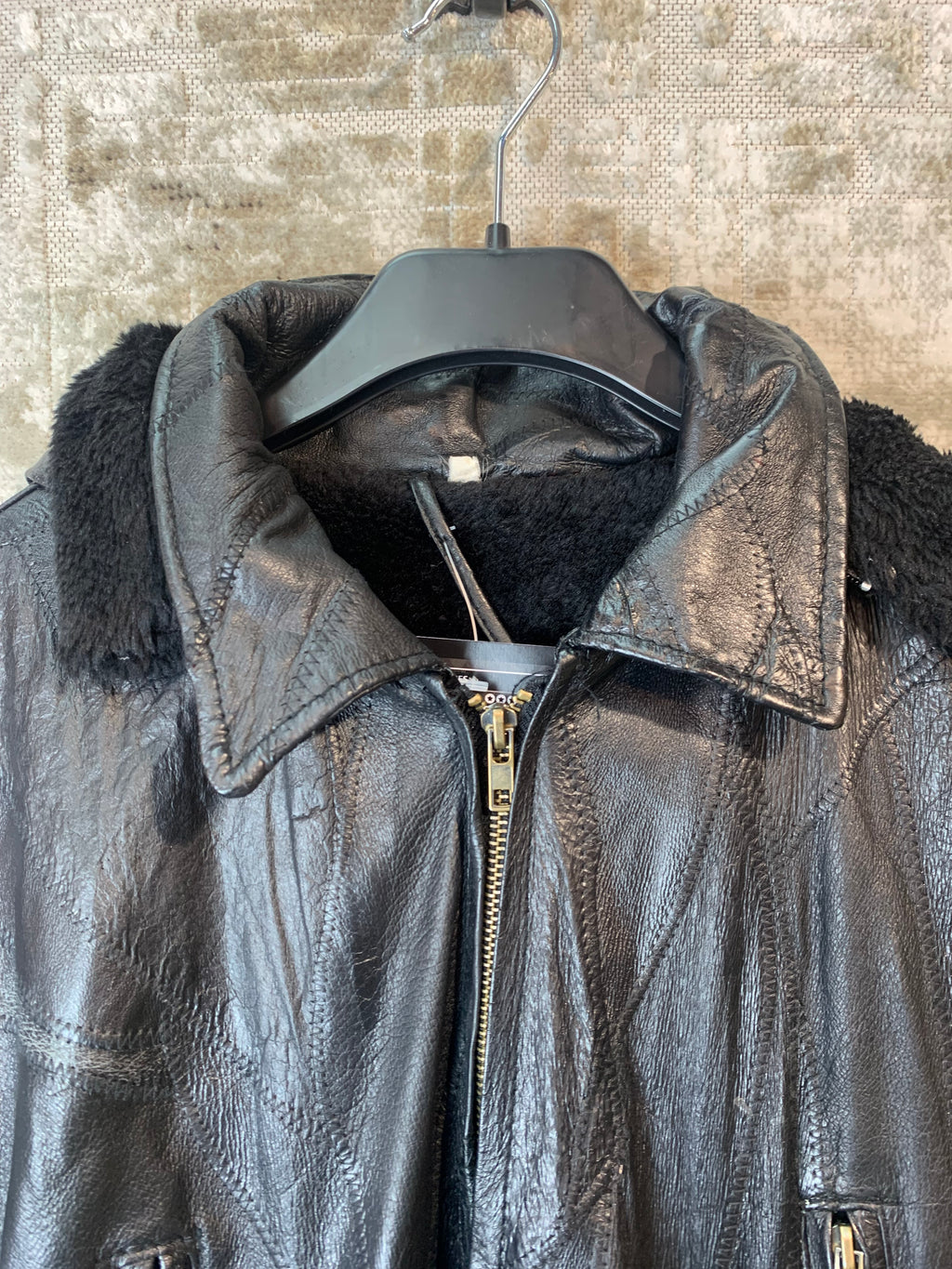Patchwork Leather Faux Fur-Lined Hooded Coat