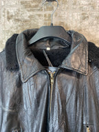 Patchwork Leather Faux Fur-Lined Hooded Coat