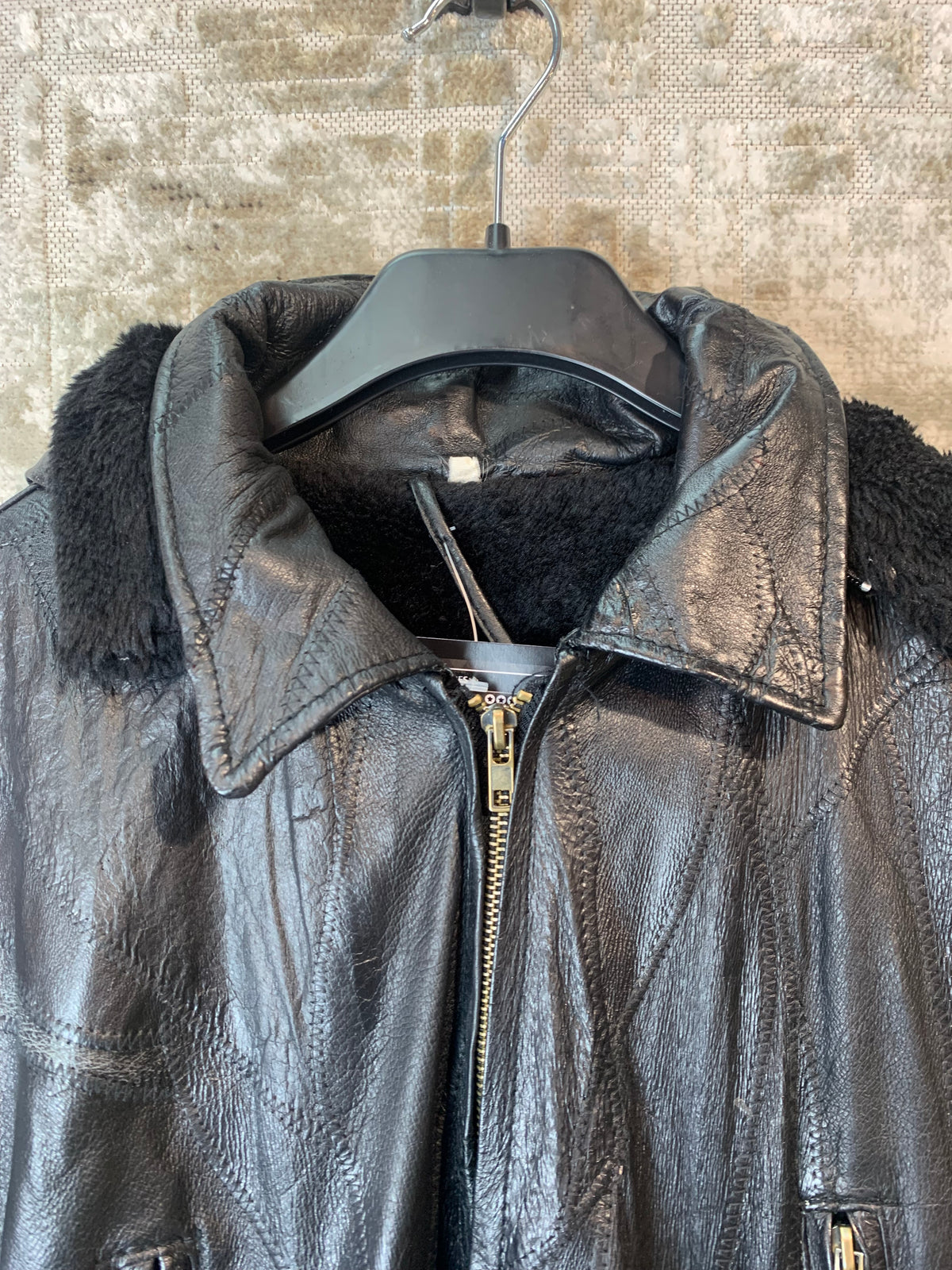 Patchwork Leather Faux Fur-Lined Hooded Coat