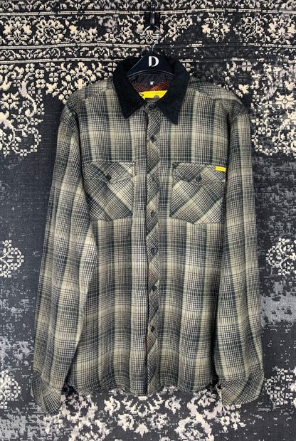 Men's Vintage Dark Grey Plaid Long Sleeve Button-Up Shirt