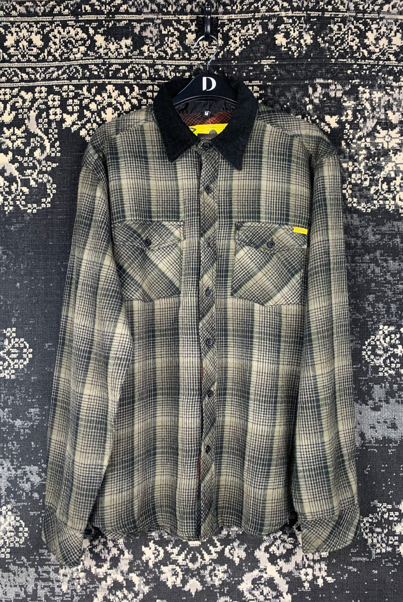 Men's Vintage Dark Grey Plaid Long Sleeve Button-Up Shirt