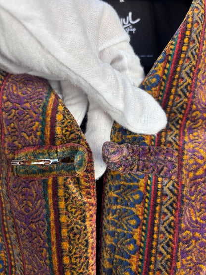 Multicolor Patterned Hippie Style Velvet Vest