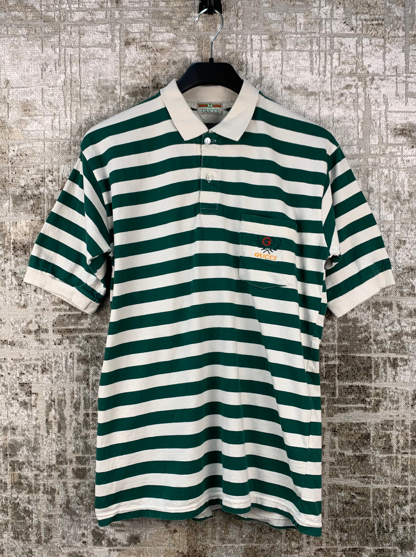 Men's Vintage Gucci Green White Striped Polo Shirt