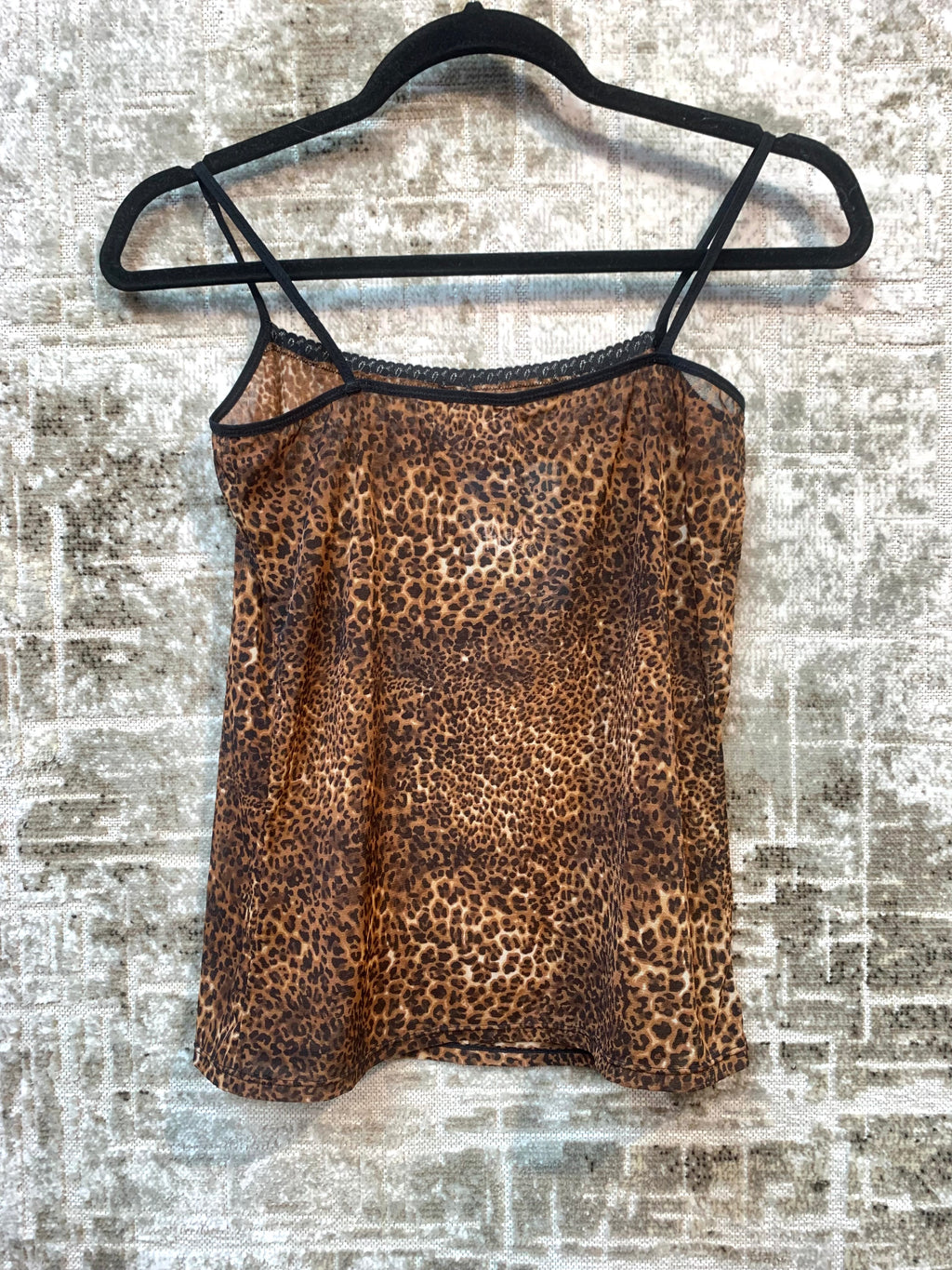 Y2K Leopard Print Mesh Cami Top