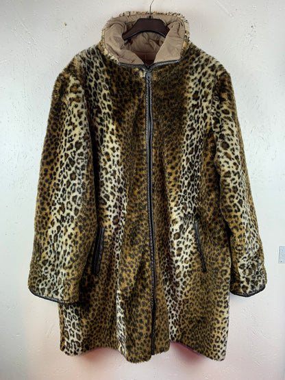 Y2K Cheetah Print Faux Fur Long Zip-Up Coat