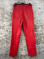 Womens Vintage Red Genuine Leather Pants