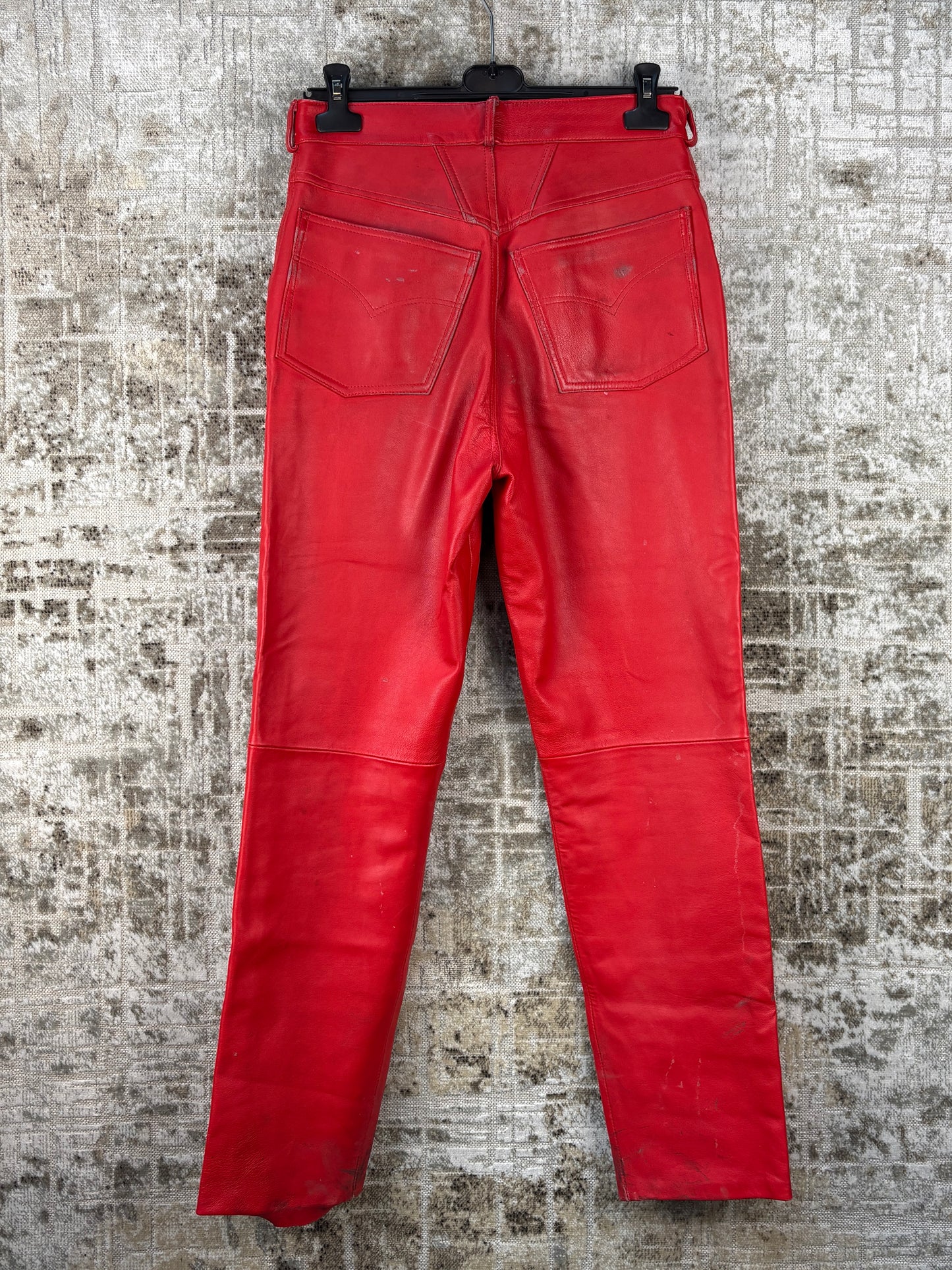Womens Vintage Red Genuine Leather Pants