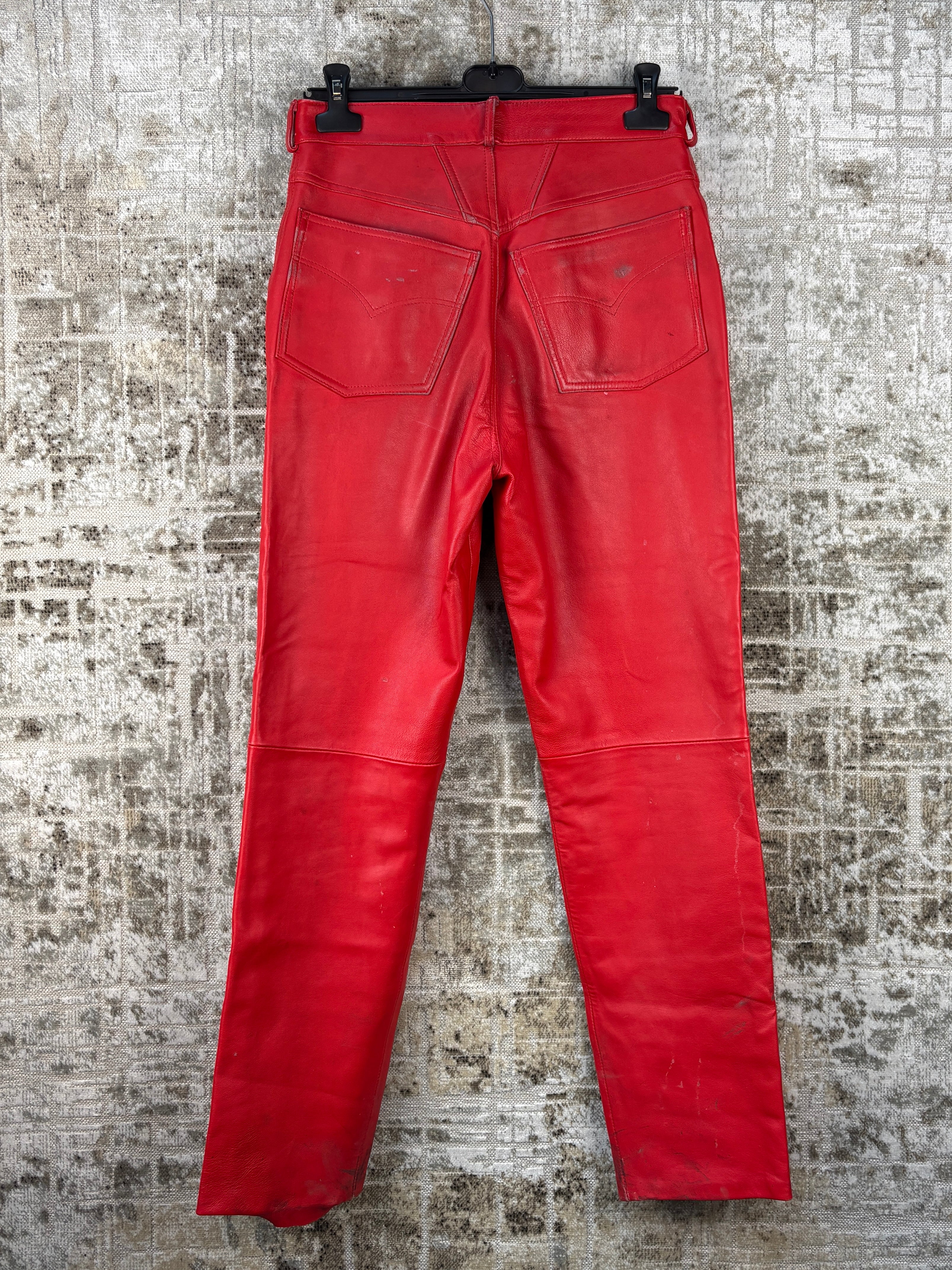 Womens Vintage Red Genuine Leather Pants