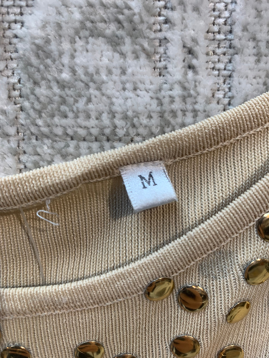 Gold Studded Knit Short-Sleeve Top