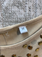 Gold Studded Knit Short-Sleeve Top