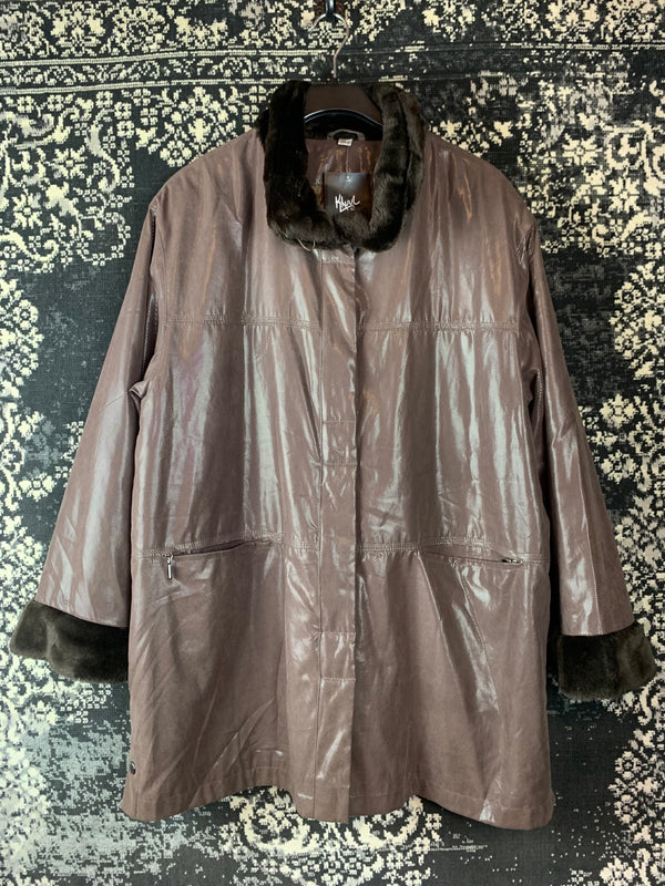 Womens Vintage Dark Brown Faux Fur Trim Long Funky Coat