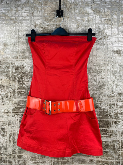 Womens Y2K Vintage Red Strapless Mini Dress