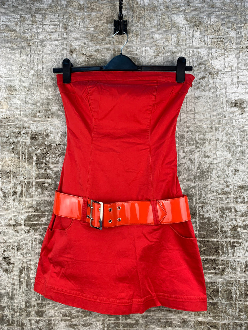 Womens Y2K Vintage Red Strapless Mini Dress