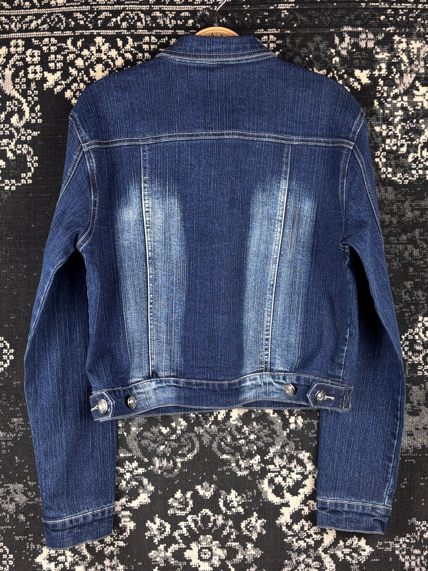 Womens Y2K Blue Denim Two Piece Set Embroidered Beaded Jacket