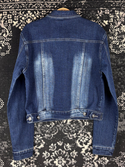Womens Y2K Blue Denim Two Piece Set Embroidered Beaded Jacket