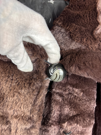 Women's Vintage Dark Brown Long Genuine Sheared Mink Fur Coat