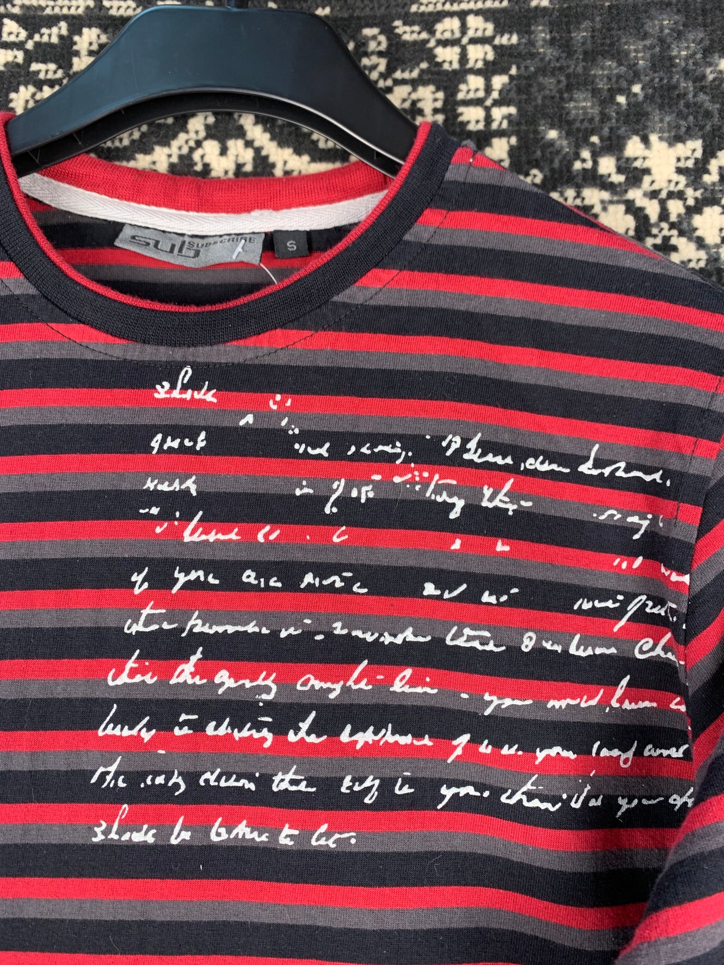 Mens Y2K SUB Subscribe Striped Long Sleeve