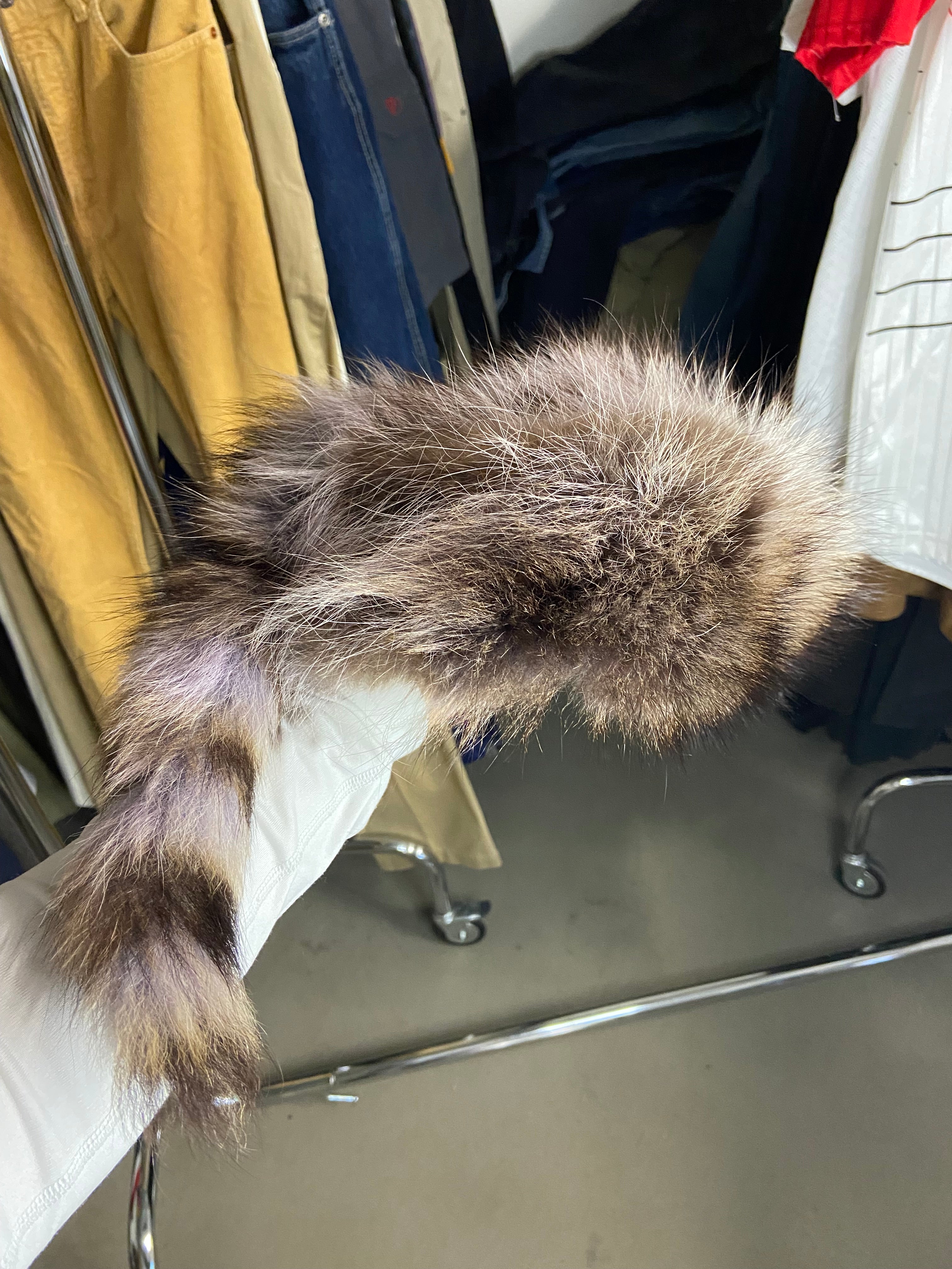 Vintage Real Exotic Fur Hat with Tail - Elegant Natural Pattern, 54 cm Unique Accessory