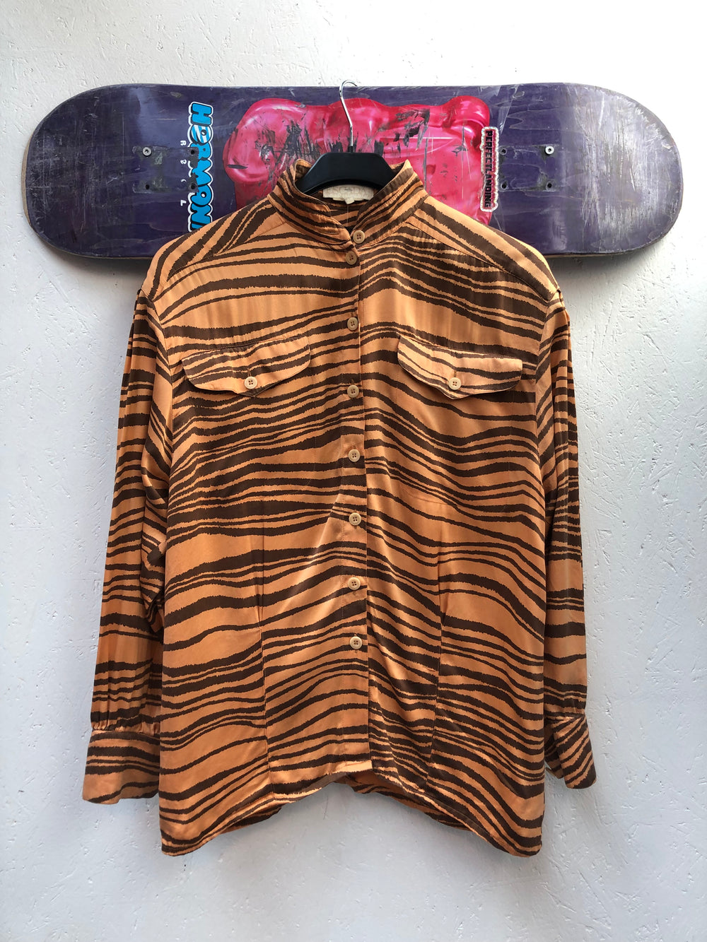 ESCADA Brown Tiger Stripe Print Button-Up Shirt