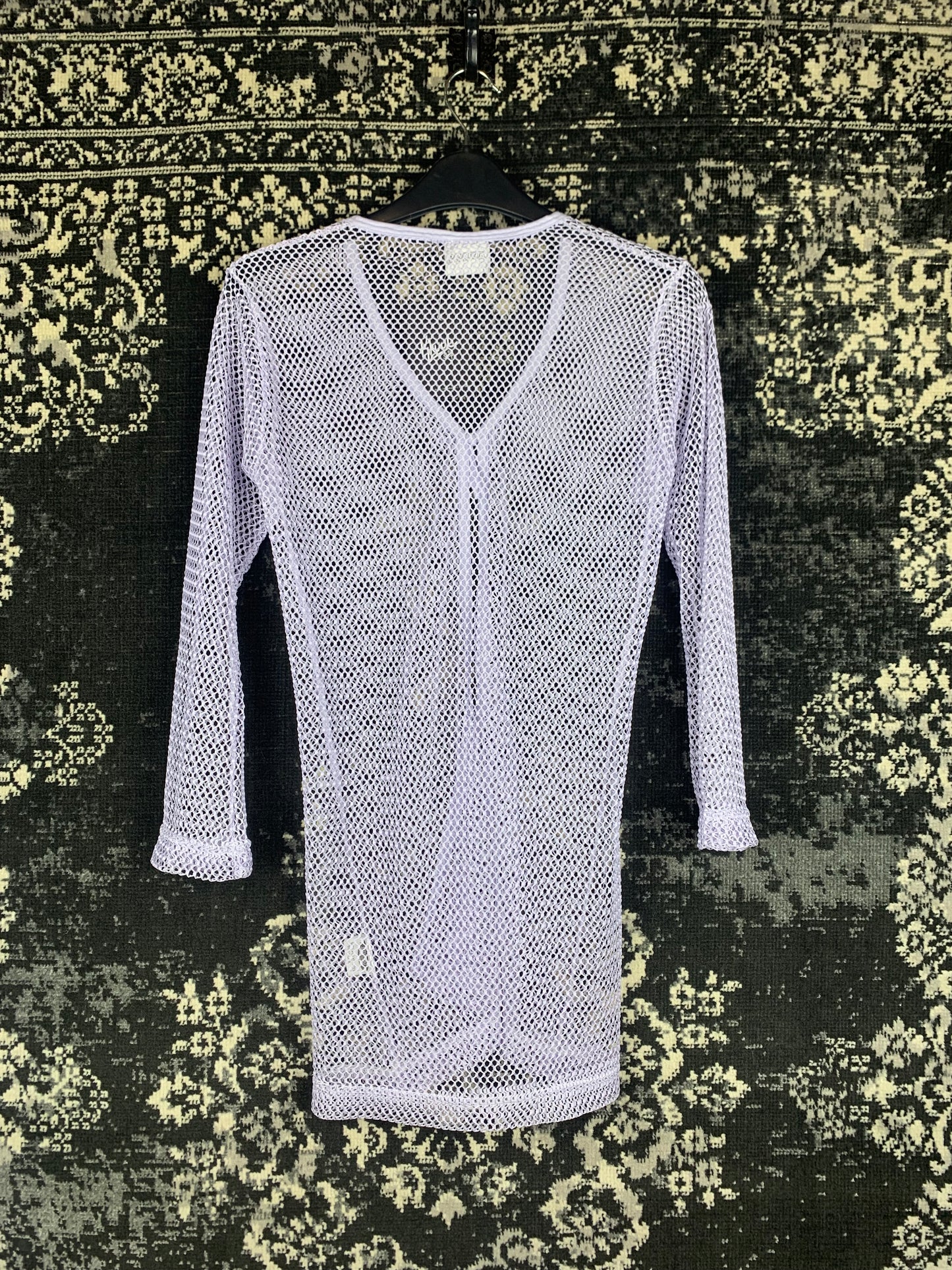 Y2K Women's Pastel Purple Sheer Mesh Knit Long Sleeve Top